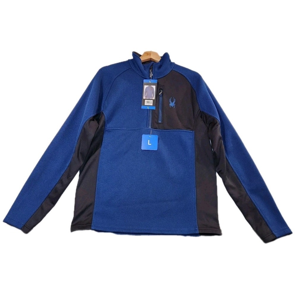 NWT Spyder Men's Half Zip Fleece Lined‎ Pullover Jacket, Blue Large